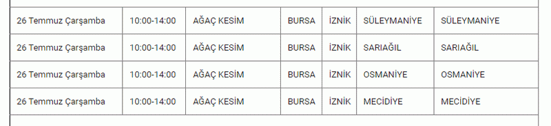 BURSA’DA ELEKTRİK KESİNTİSİ! 26 Temmuz Çarşamba Bursa’da elektrik kesintisi yaşanacak ilçeler...