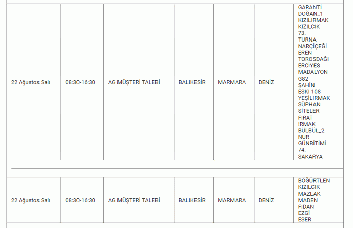 BALIKESİR’DE ELEKTRİK KESİNTİSİ 21,22 Ağustos Balıkesir'de elektrik kesintisi yaşanacak ilçeler...