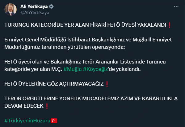 İçişleri Bakanı duyurdu: Turuncu Kategorideki terör kaçağı Mehmet Çetinkaya kıskıvrak yakalandı!