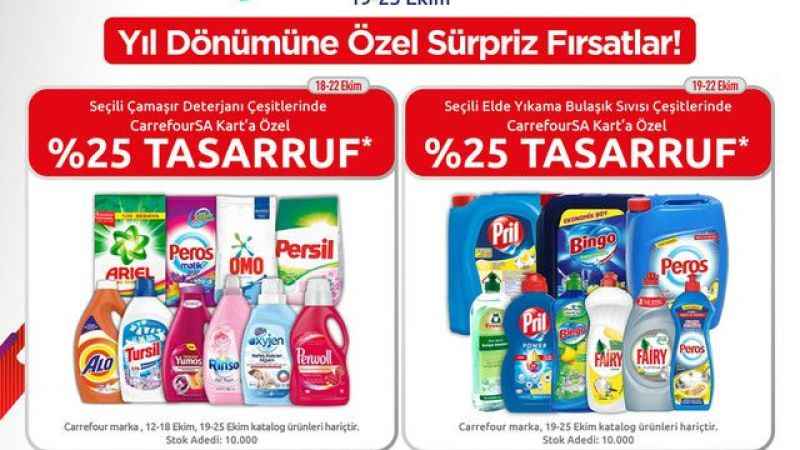 Carrefour'dan temizlik ürünlerinde yüzde 25 indirim! Son 2 gün.. CarrefourSA 19 - 25 Ekim indirimli ürünler..!