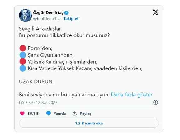 Prof. Özgür DEMİRTAŞ beni seviyorsanız başlığı ile UARDI! 