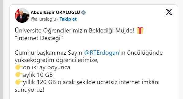 Resmi Gazete'de Yayımlandı: Üniversite öğrencilerine müjdeli haber! 10gb ücretsiz internet başvuruları başladı..