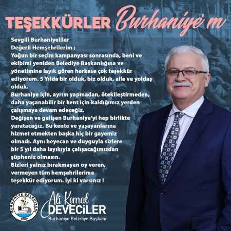 Burhaniye Belediye Başkanı Ali Kemal Deveciler'den teşekkür mesajı