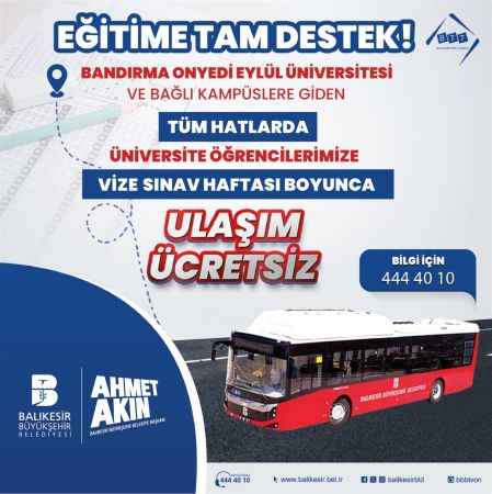 Balıkesirli üniversitelilere MÜJDE.. Balıkesir'de ulaşım ücretsiz oluyor..!