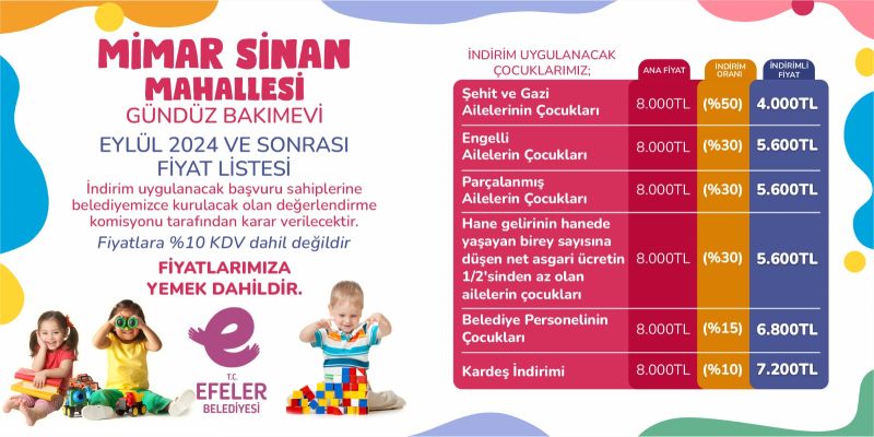 Efeler Belediyesi kreşlerinde indirimli ön kayıt başvuruları başladı