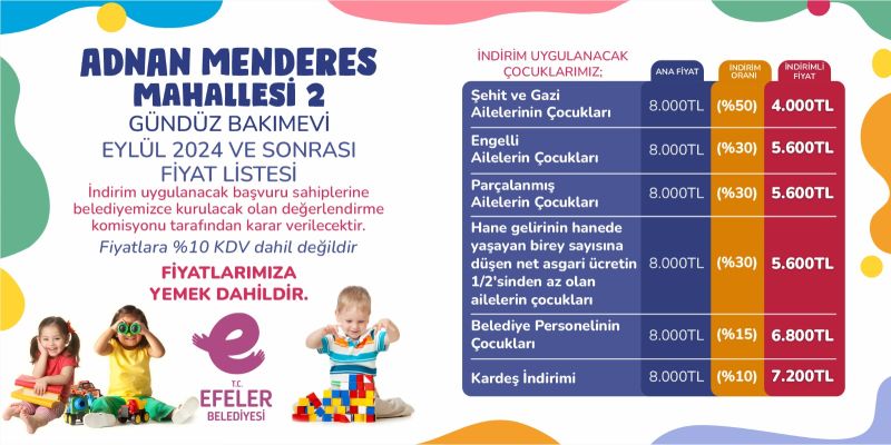 Efeler Belediyesi kreşlerinde indirimli ön kayıt başvuruları başladı