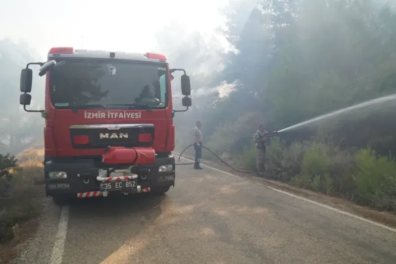 İzmir Urla'da çıkan yangına müdahaleler dört koldan sürüyor